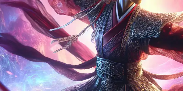 A seductive warrior named Xiao Wu displays martial arts prowess in a mystical cherry blossom landscape.