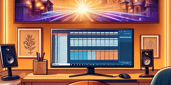 A cozy study room with a screen displaying expressive animated characters, conveying emotional diversity for English listening practice.